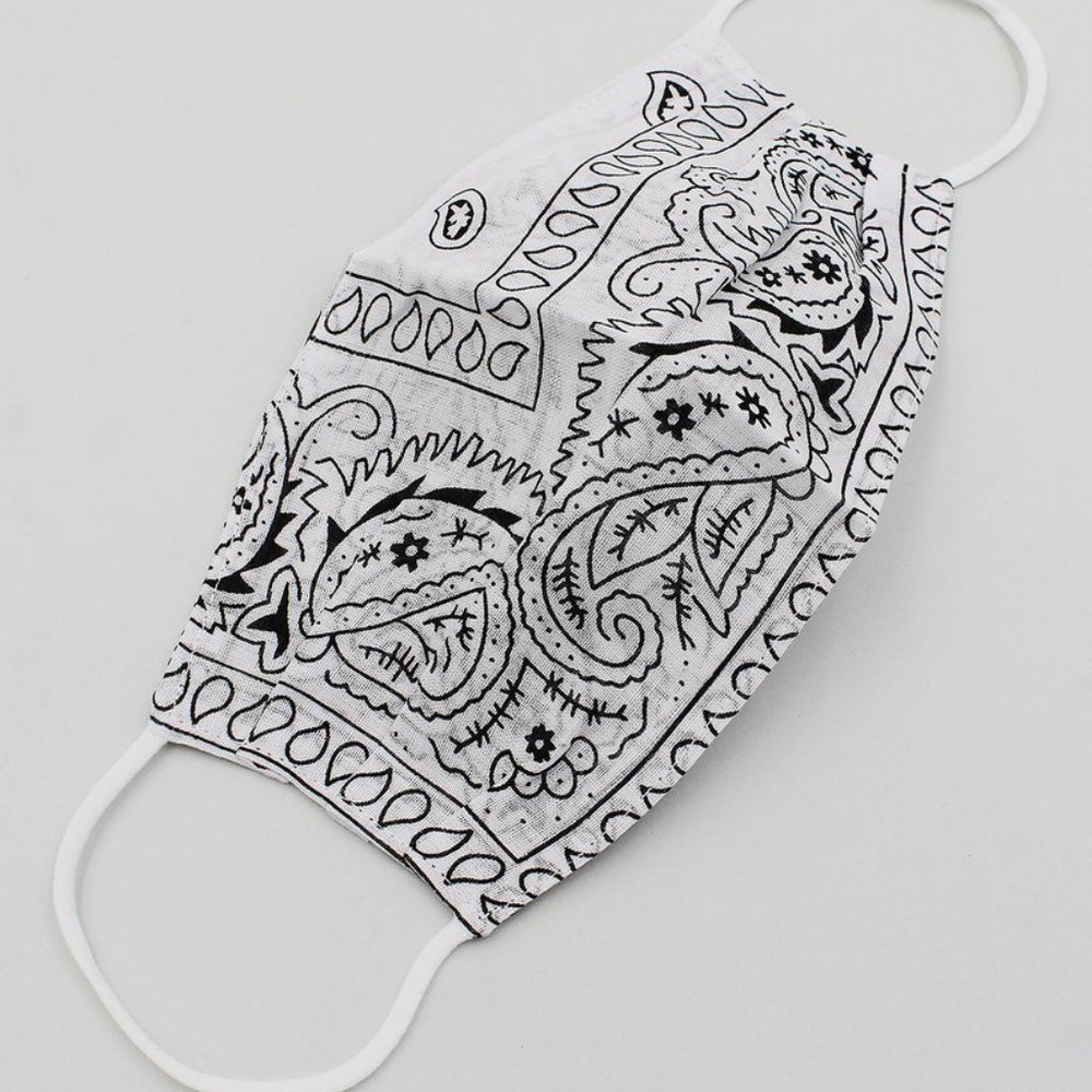 White Paisley Print Bandana Face Mask